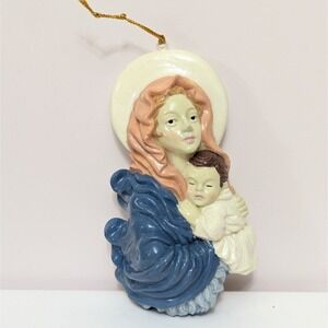 Vtg Hollow Blow Mold Christmas Tree Ornament 6" Mary Baby Jesus Madonna & Child